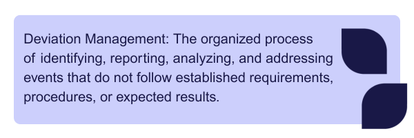 Infographic - purble background with infrmation about deviation management