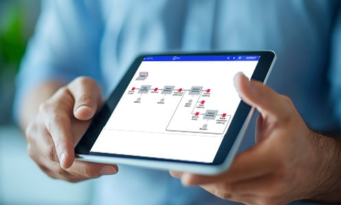 picture of a male nurse holding an ipad showing a quality process