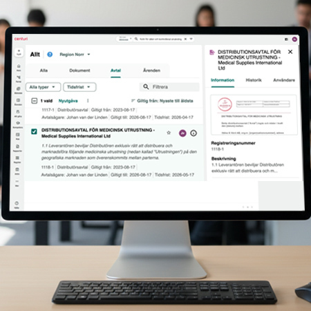 bild på en datorskärm som visar avtalshantering i ett QMS