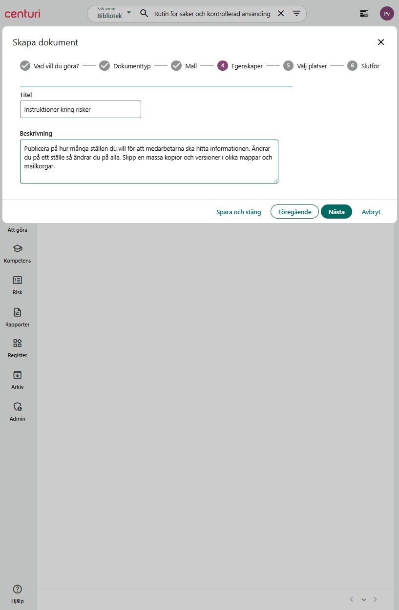 bild på hur det kan se ut när man skapar ett dokument i Centuri